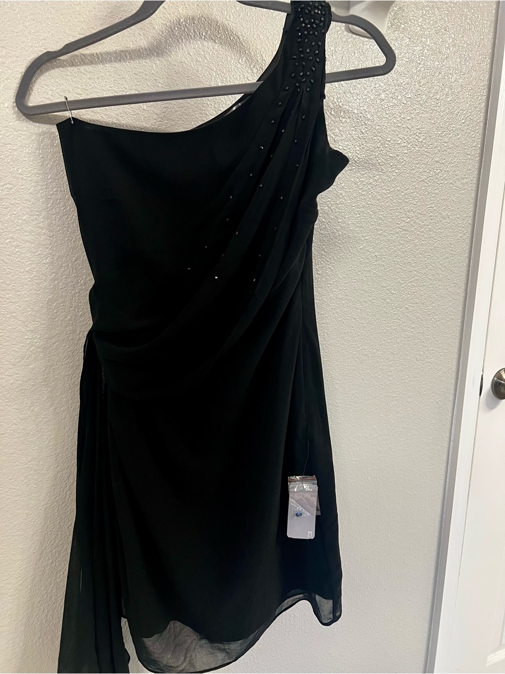Forever 21 Black One-Shoulder Dress with Beaded Strap